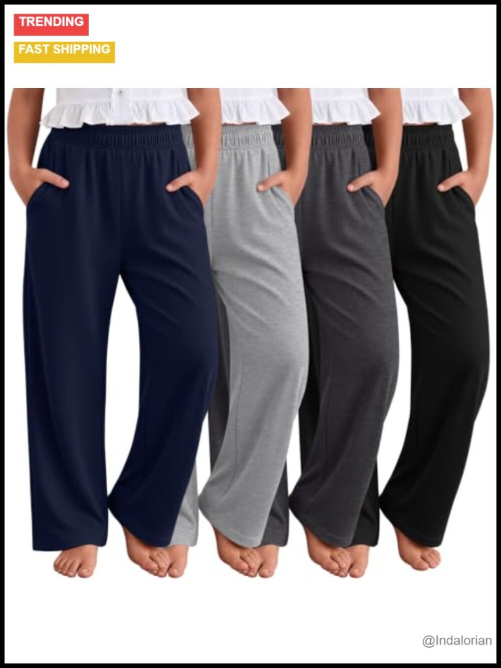 4 Pack Girls Wide Leg Pants Baggy Jogger Elastic Waist Sweatpants Athletic
